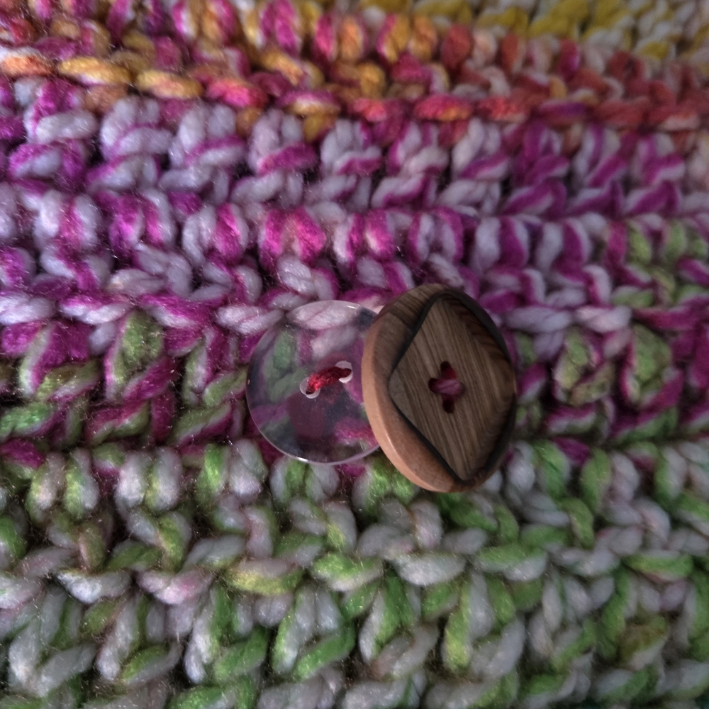 Multicolor Raunbow Knit Scarf With Buttons, Handmade - Picture 4 of 6